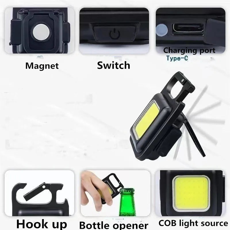 1-16PCS Mini LED Light Flashlight Keychain Multifunctional Portable COB Camping Lamps USB Charging Work Lights Fishing Lanterna
